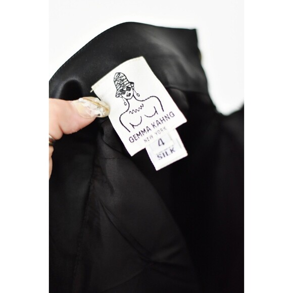 Gemma Kahng VTG 90s Mini Skirt Woman's S Black Satin 100% Silk Structured Preppy - Picture 5 of 7